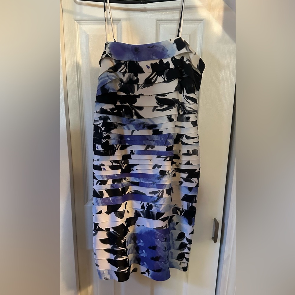Connected Apparel Blue and Black Midi Dress